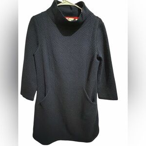 Boden Navy Textured Dress with Red Accents